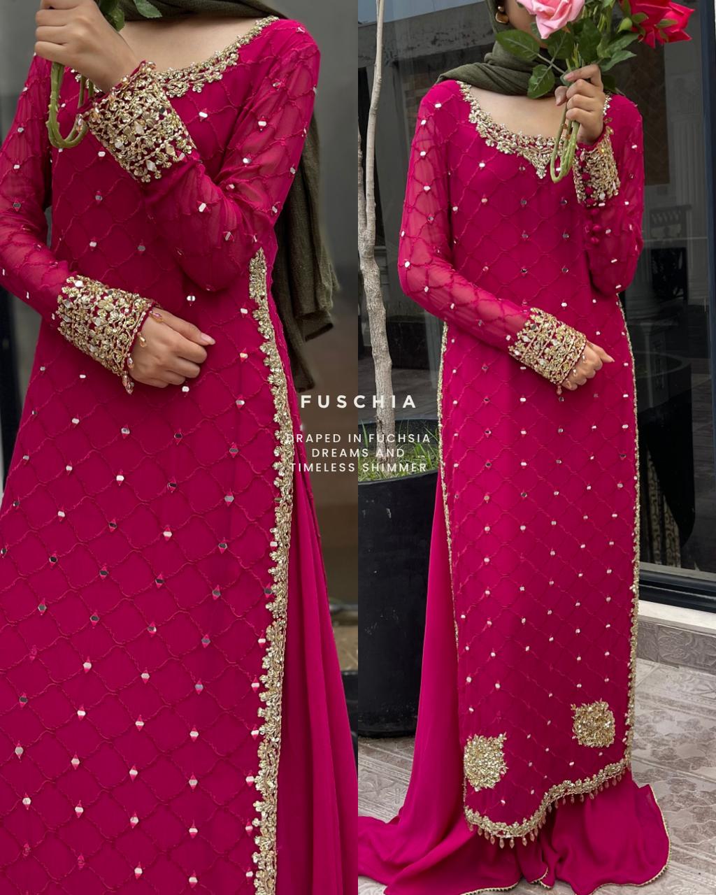 Fuchsia — 3 Piece Chiffon Sharara Set