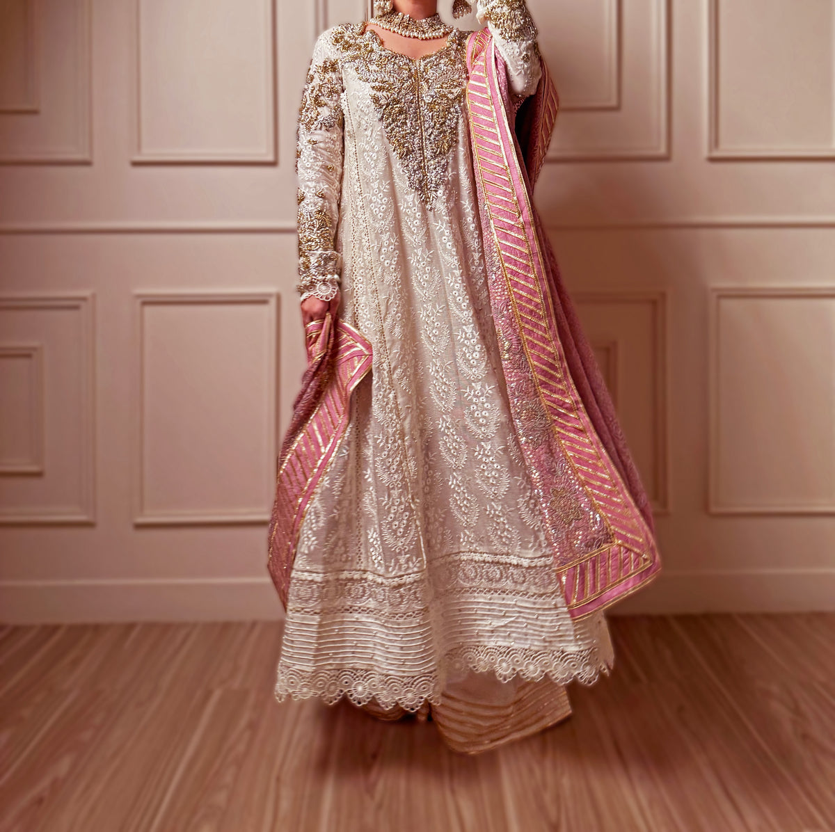 Blush Symphony-Luxury Embroidered 4-pieces cotton net frock Set