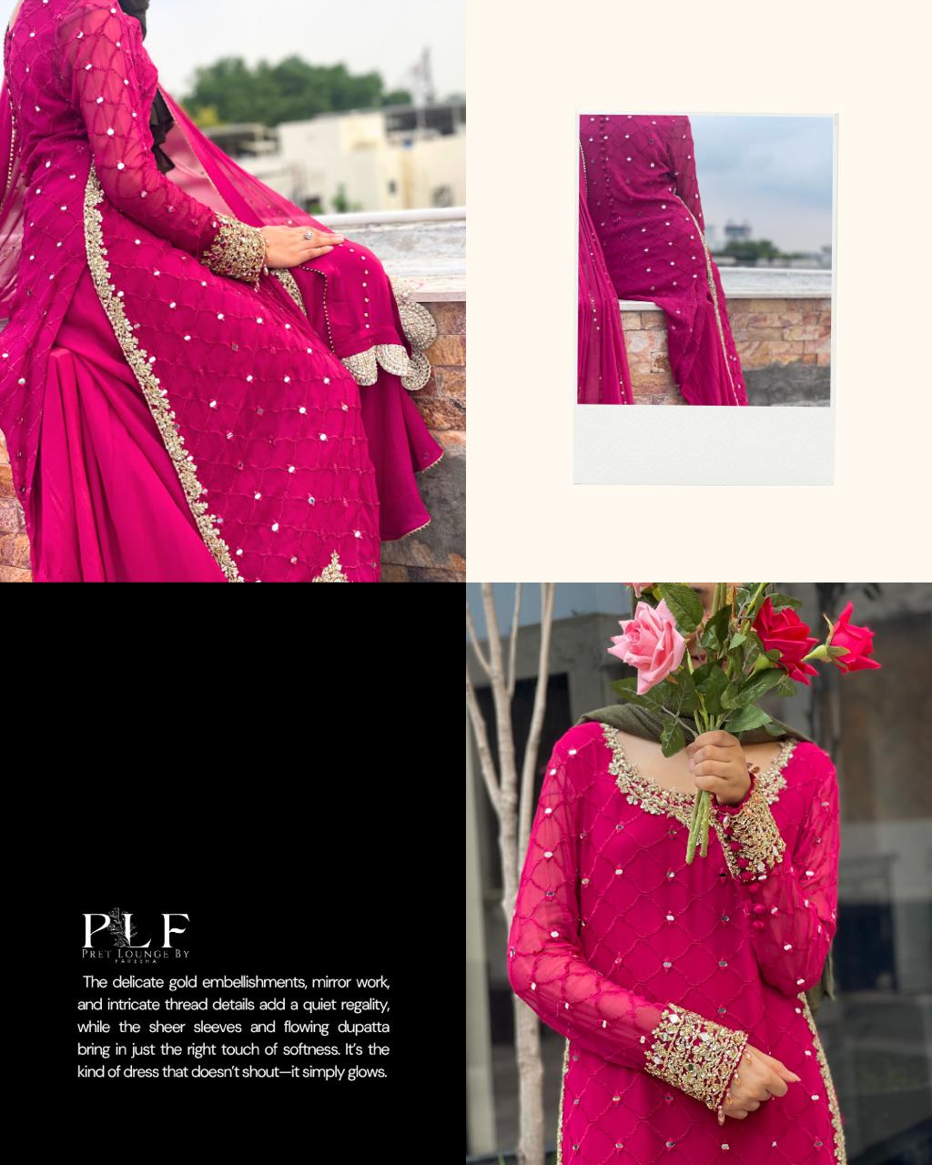 Fuchsia — 3 Piece Chiffon Sharara Set