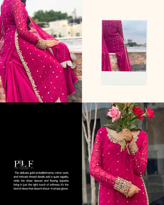 Fuchsia — 3 Piece Chiffon Sharara Set