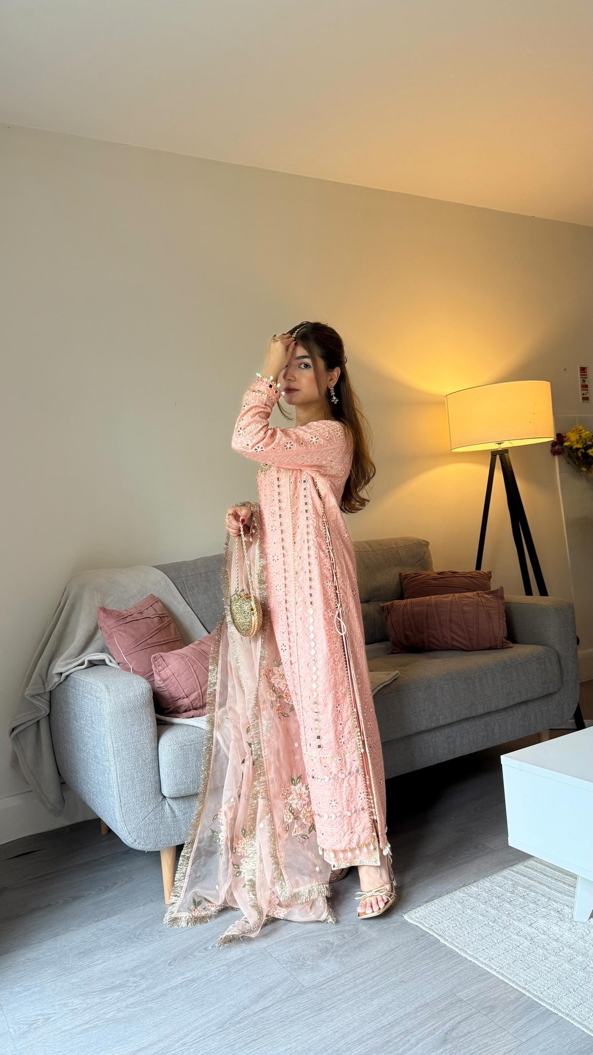Rameen 4-pieces Chikankari Mirror shirt Set