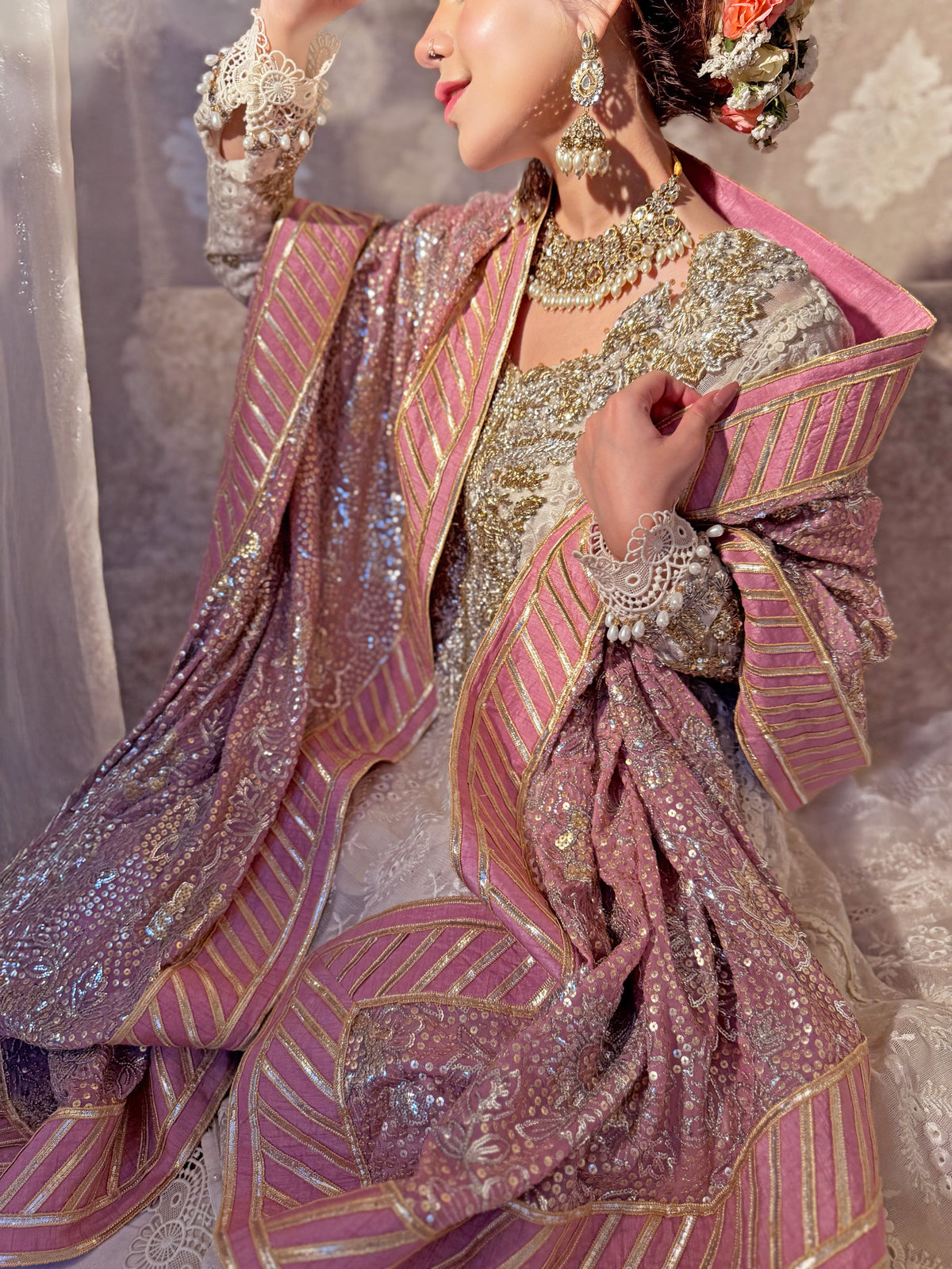 Blush Symphony-Luxury Embroidered 4-pieces cotton net frock Set