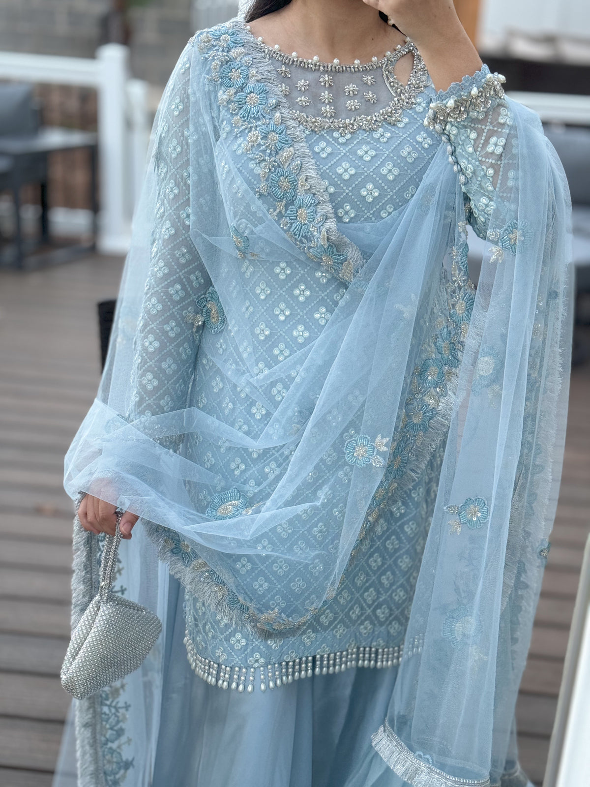 Norah 3-piece embellished net dupatta gharara suit