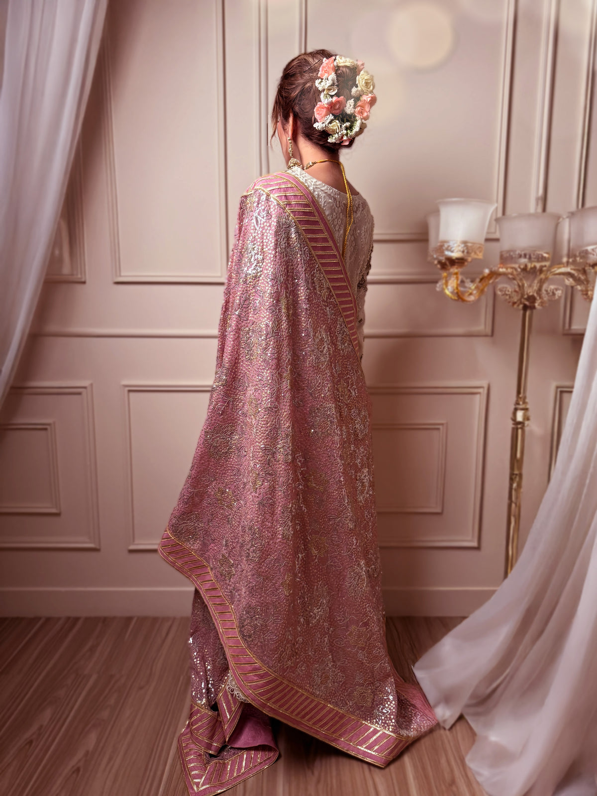 Blush Symphony-Luxury Embroidered 4-pieces cotton net frock Set