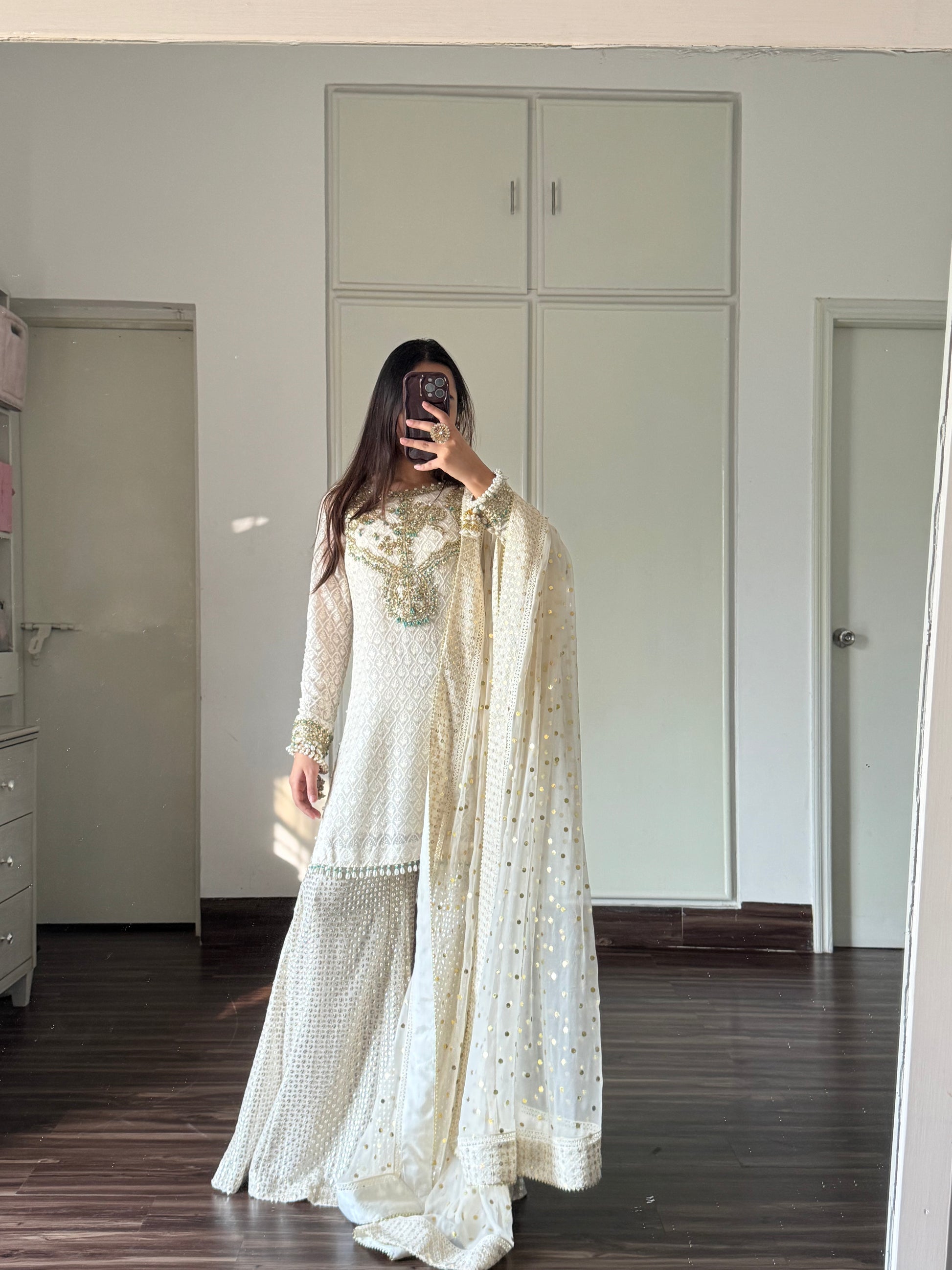 Tulin – 3 Piece Hand-Embellished Chikankari Suit with Heavy Mukesh Dupatta