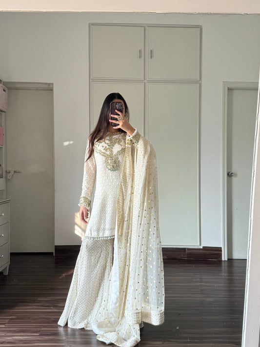 Tulin – 3 Piece Hand-Embellished Chikankari Suit with Heavy Mukesh Dupatta