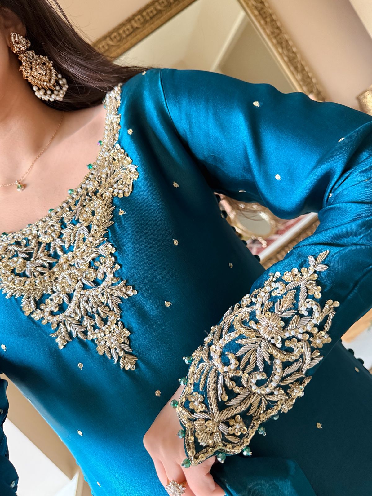 Laila – Pure Tissue Silk Long Shirt with Heavy Sequin Floral Dupatta