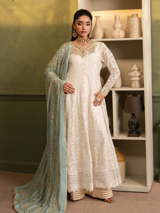 Ivory Gold  4-pieces Anarkali Frock