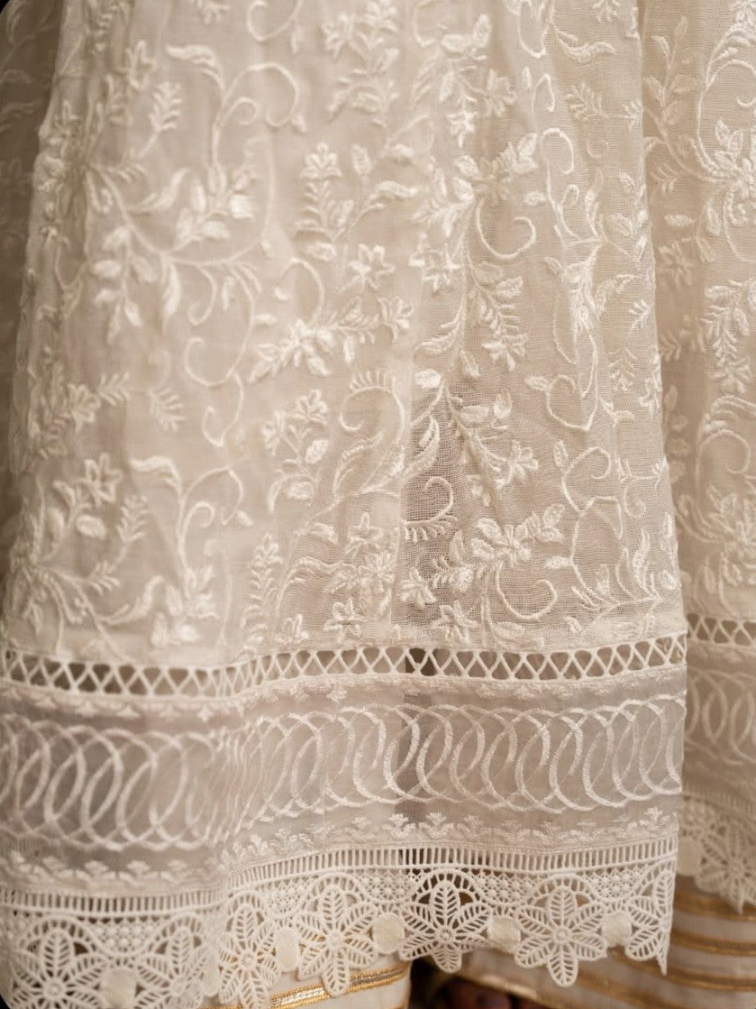 Ivory Gold  4-pieces Anarkali Frock