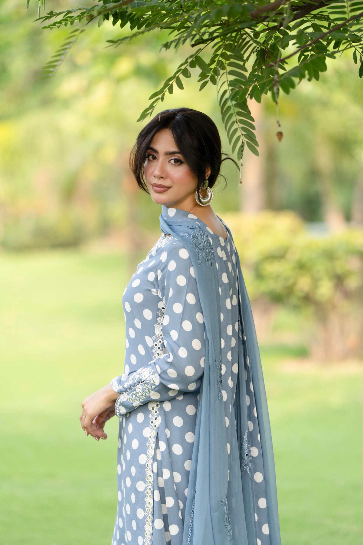 Polka Poise – 3 Piece Premium Lawn Polka Dot Suit with Embroidered Chiffon Dupatta