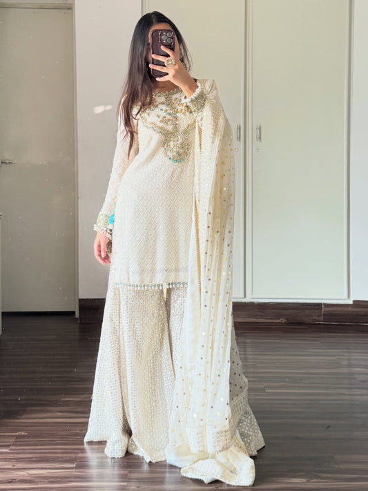 Tulin – 3 Piece Hand-Embellished Chikankari Suit with Heavy Mukesh Dupatta