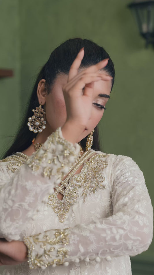 Ivory Gold  4-pieces Anarkali Frock