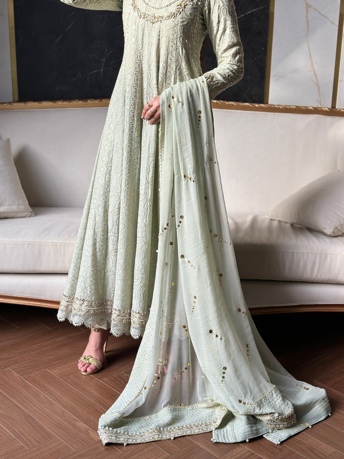 Sage Haze -Formal 3-piece Raw Silk Frock