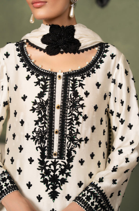 Noir Ivory – Ari Work Long Shirt with Central Motif Dupatta | 3-Piece Luxury Formal