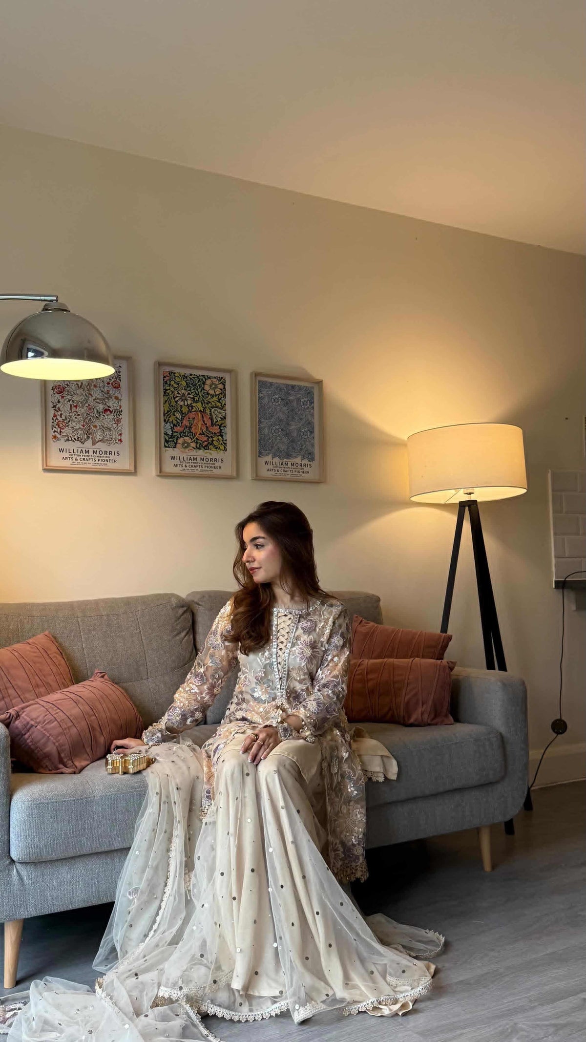 Pearly Bloom 3-Piece HandEmbellished Net shirt & Lehnga set