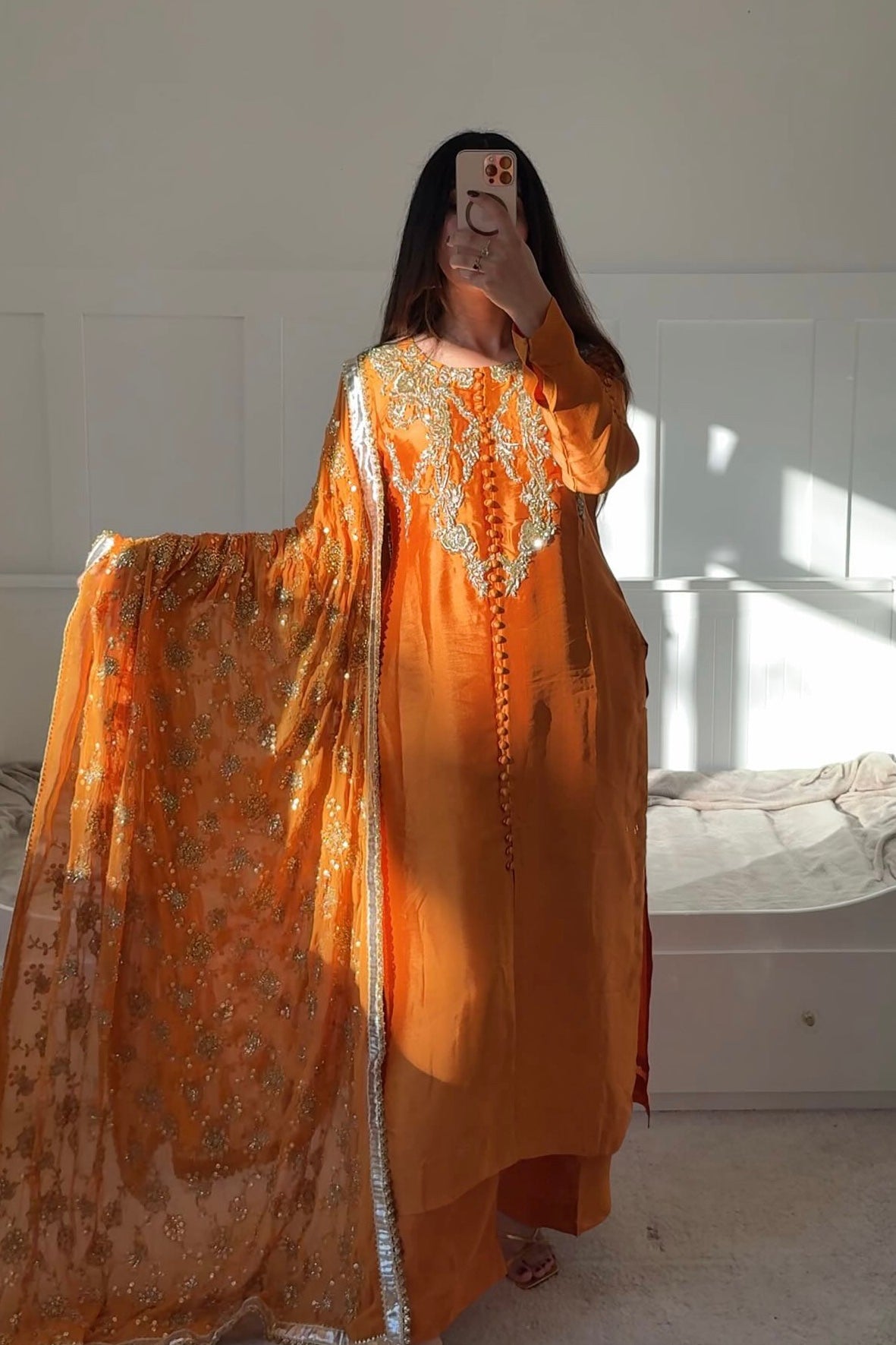 Marigold Muse — 3 Piece Luxury Pakistani Formal Dress | Tissue Silk & Embellished Chiffon