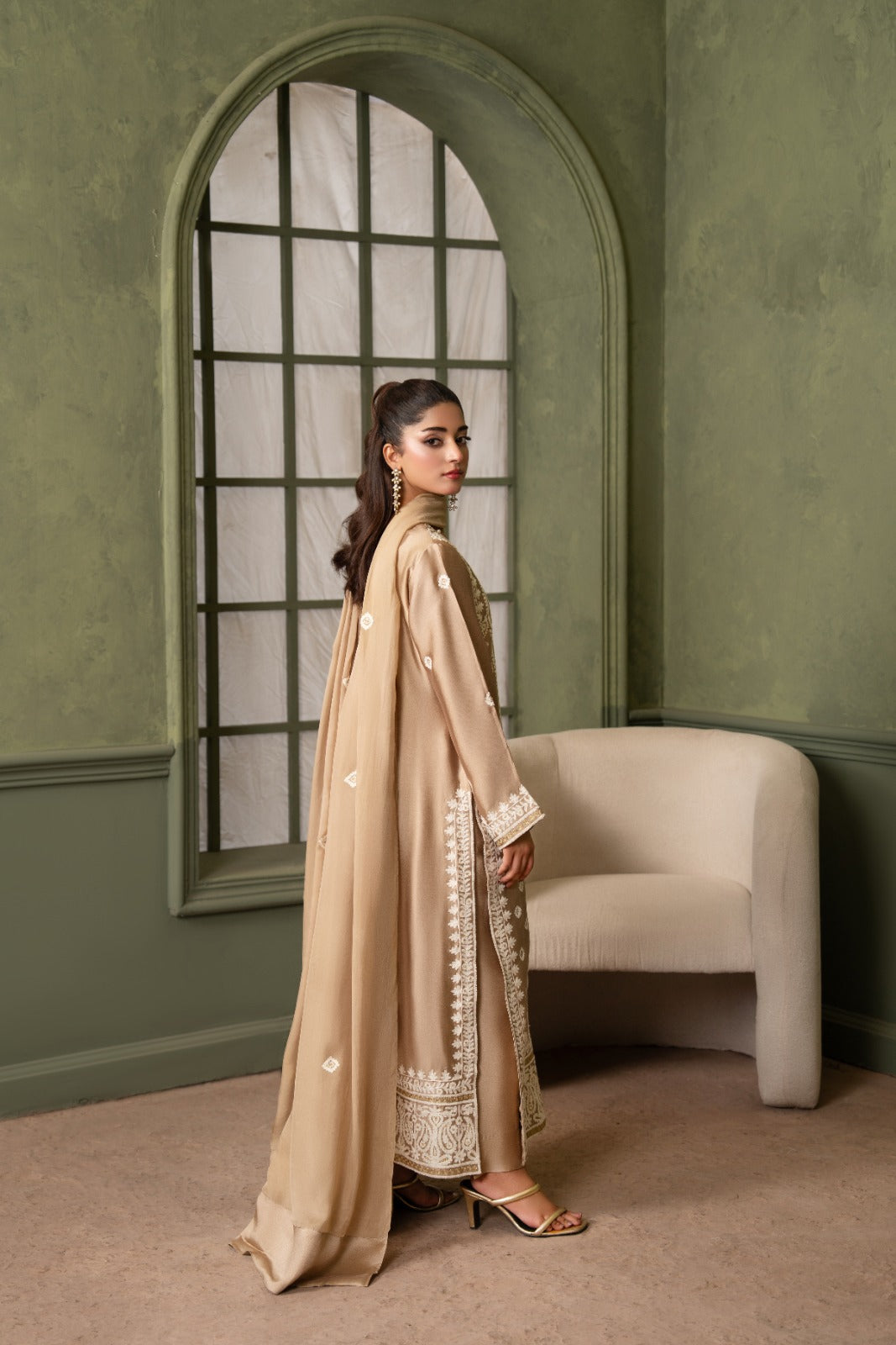 Dorée - Aari work 3-Piece stitched long shirt dress