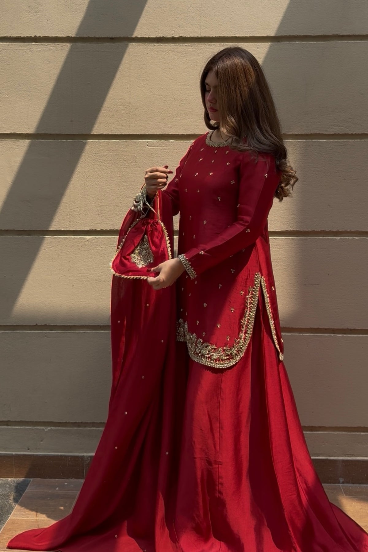 Scarlet Heirloom — 3 Piece Premium Tissue Silk Ensemble