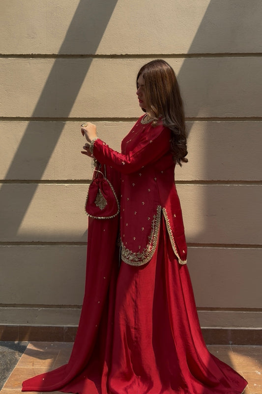 Scarlet Heirloom — 3 Piece Premium Tissue Silk Ensemble