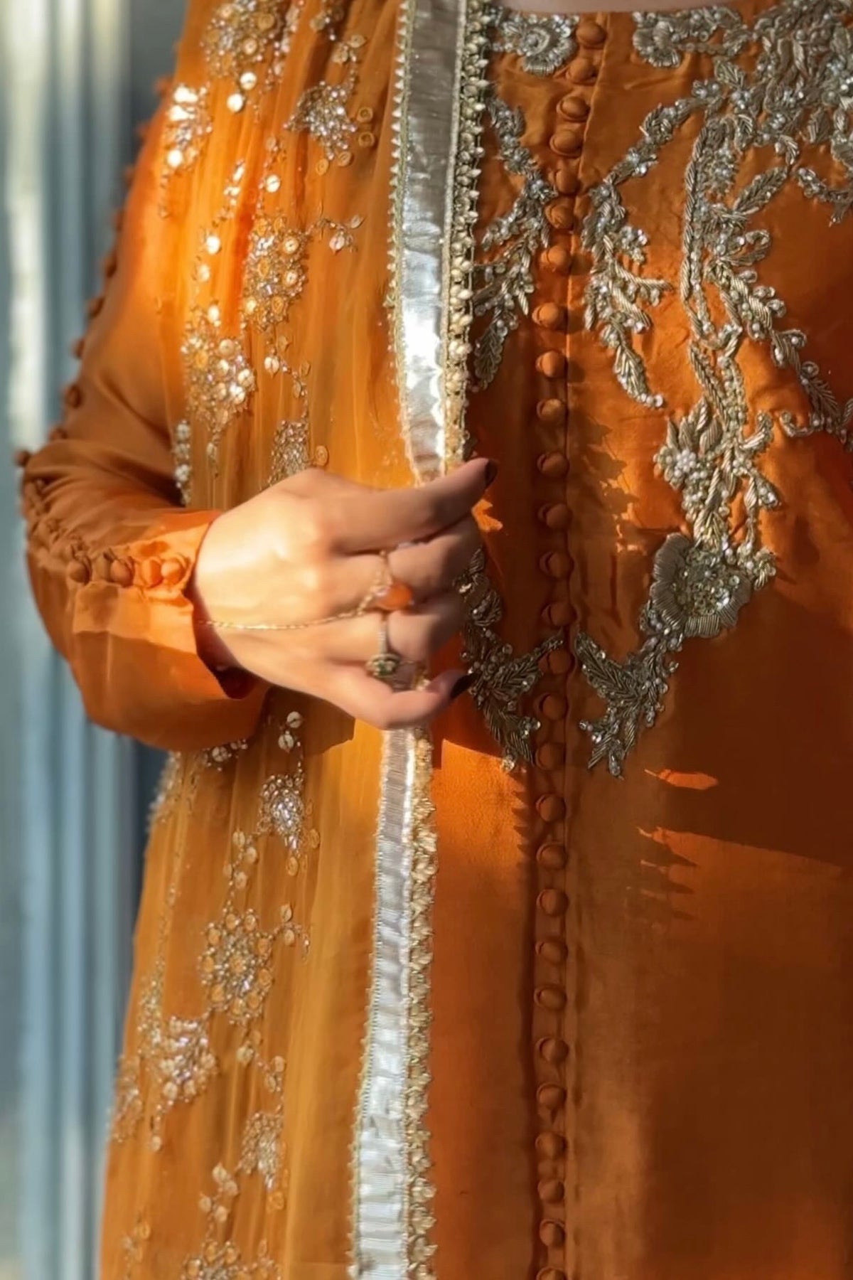 Marigold Muse — 3 Piece Luxury Pakistani Formal Dress | Tissue Silk & Embellished Chiffon