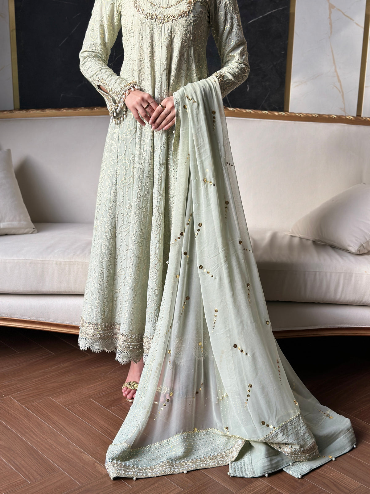 Sage Haze -Formal 3-piece Raw Silk Frock