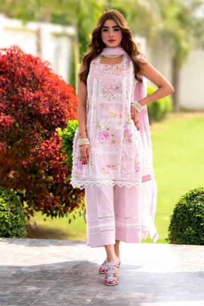 Florienne - 3 Piece Premium Lawn Chikankari Suit with Embroidered Chiffon Dupatta