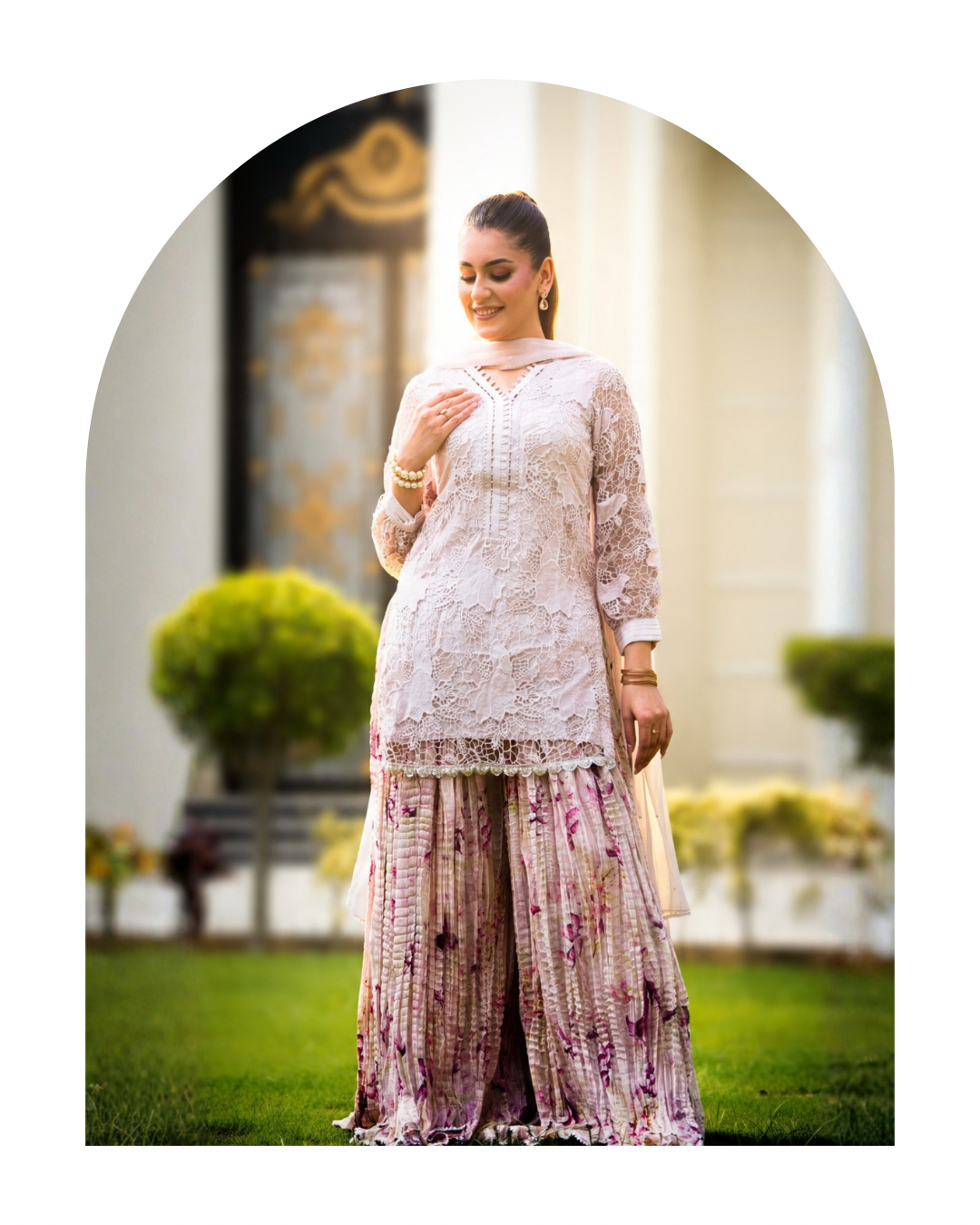 Dahlia -3 Piece Crochet shirt Printed crushed sharara set