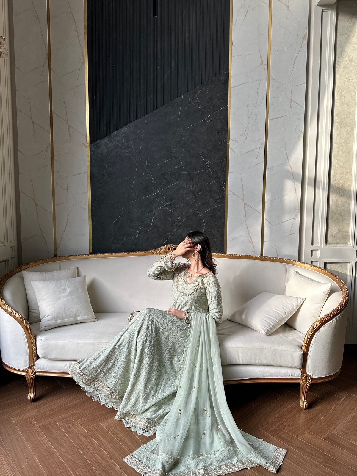 Sage Haze -Formal 3-piece Raw Silk Frock