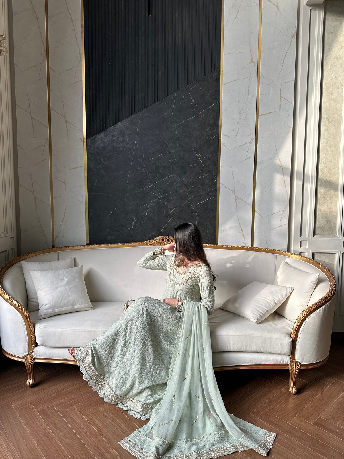 Sage Haze -Formal 3-piece Raw Silk Frock