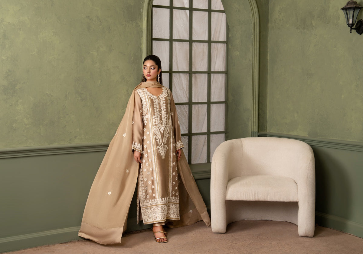 Dorée - Aari work 3-Piece stitched long shirt dress