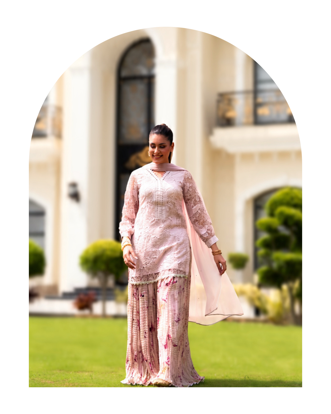 Dahlia -3 Piece Crochet shirt Printed crushed sharara set