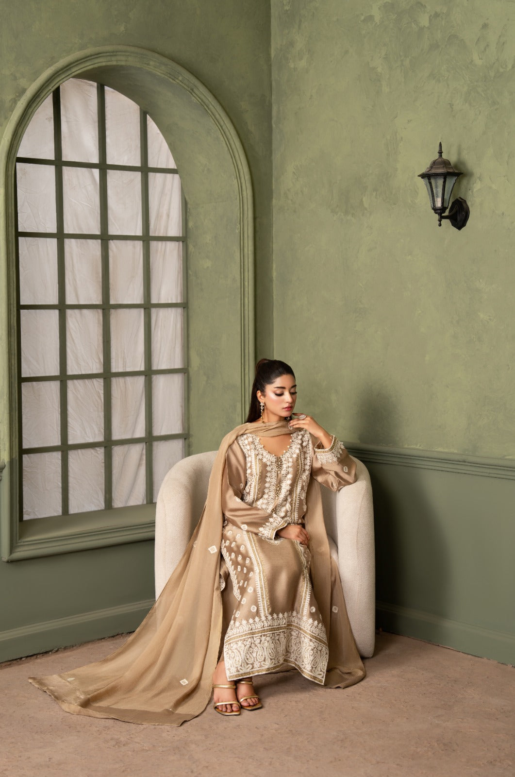 Dorée - Aari work 3-Piece stitched long shirt dress
