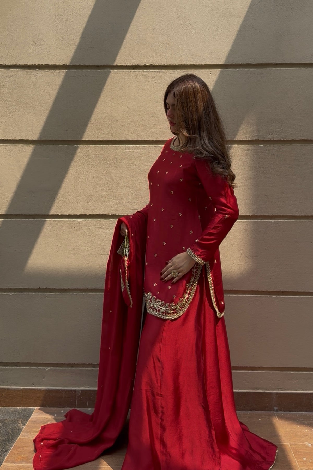 Scarlet Heirloom — 3 Piece Premium Tissue Silk Ensemble