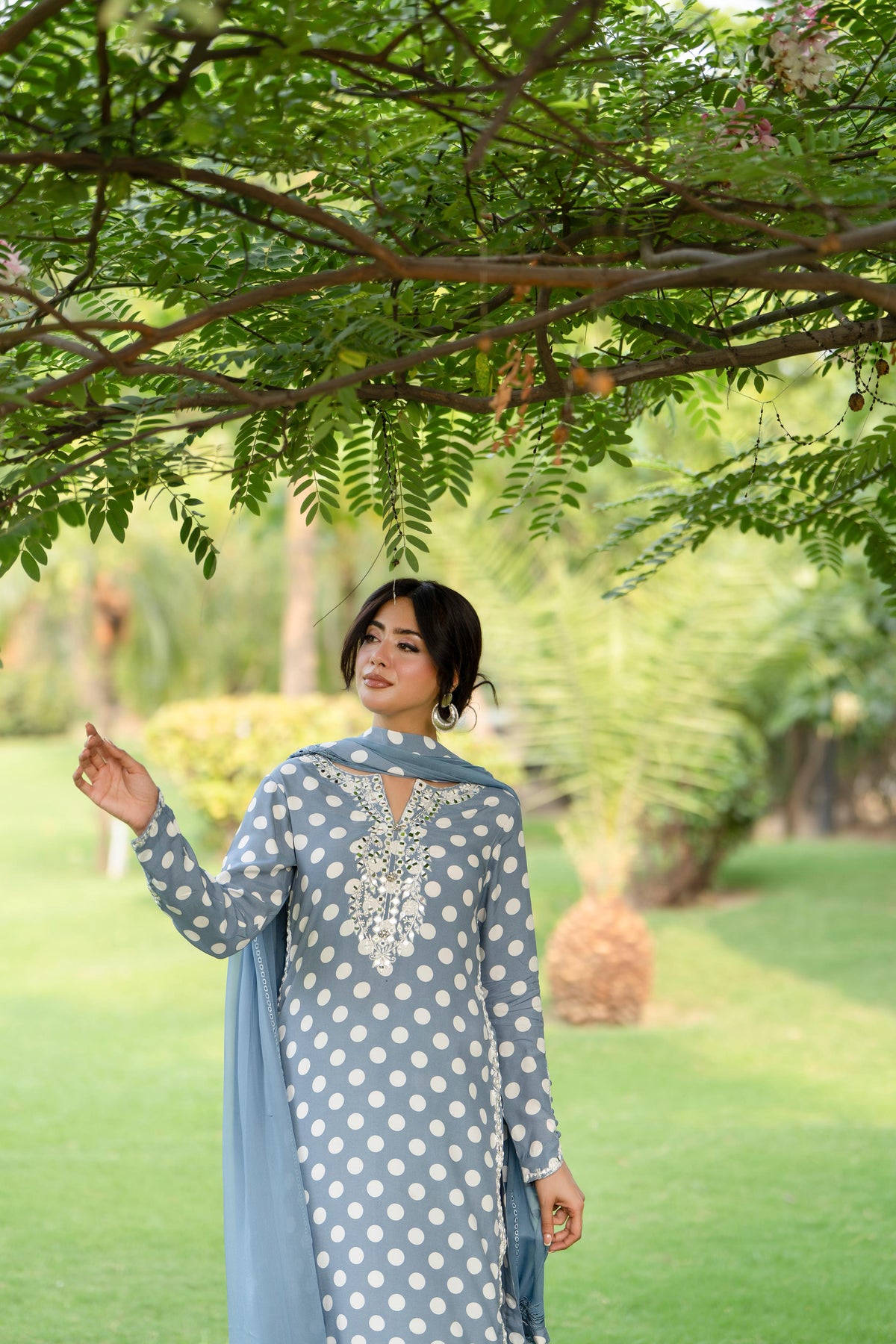 Polka Poise – 3 Piece Premium Lawn Polka Dot Suit with Embroidered Chiffon Dupatta