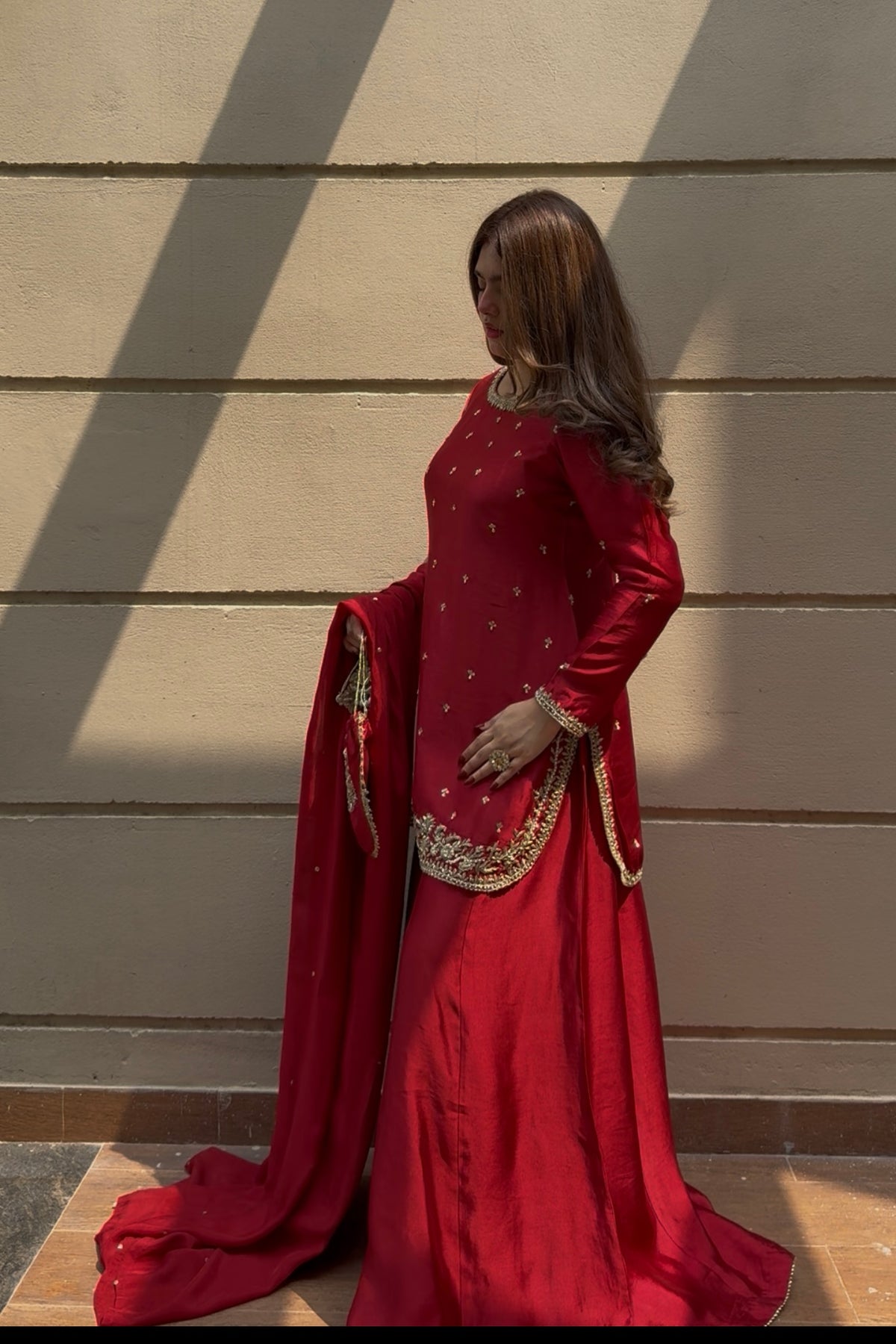 Scarlet Heirloom — 3 Piece Premium Tissue Silk Ensemble