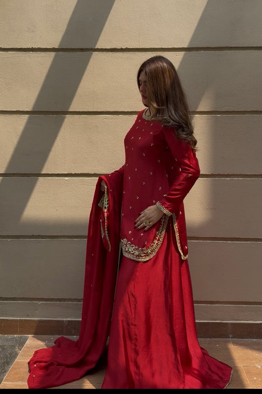 Scarlet Heirloom — 3 Piece Premium Tissue Silk Ensemble