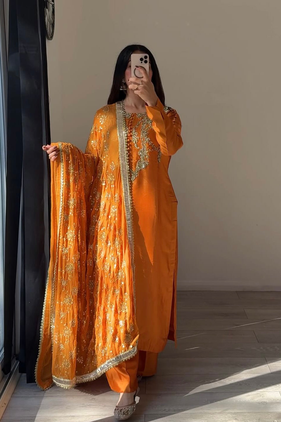 Marigold Muse — 3 Piece Luxury Pakistani Formal Dress | Tissue Silk & Embellished Chiffon