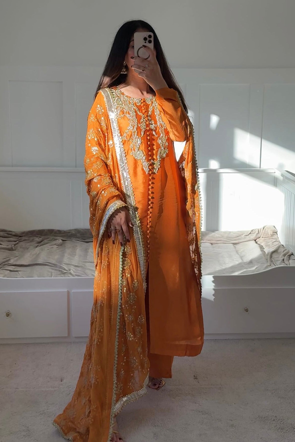 Marigold Muse — 3 Piece Luxury Pakistani Formal Dress | Tissue Silk & Embellished Chiffon
