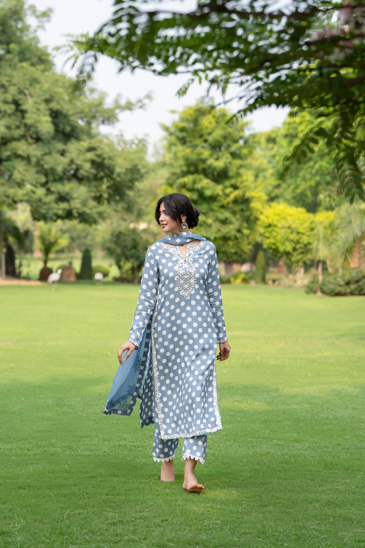 Polka Poise – 3 Piece Premium Lawn Polka Dot Suit with Embroidered Chiffon Dupatta
