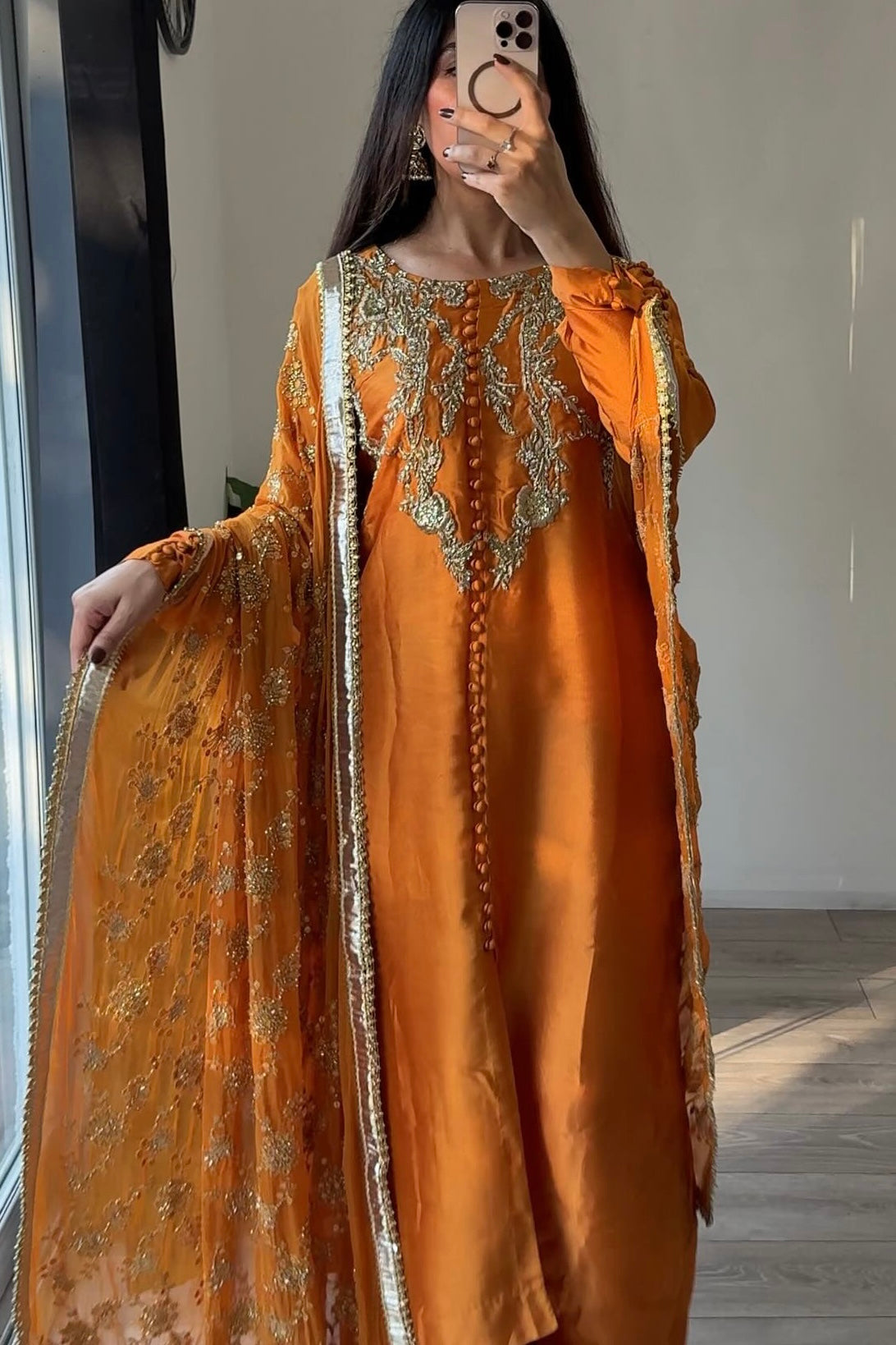 Marigold Muse — 3 Piece Luxury Pakistani Formal Dress | Tissue Silk & Embellished Chiffon