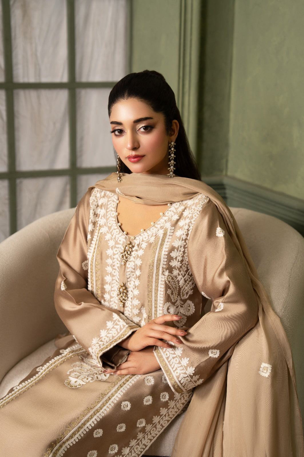 Dorée - Aari work 3-Piece stitched long shirt dress