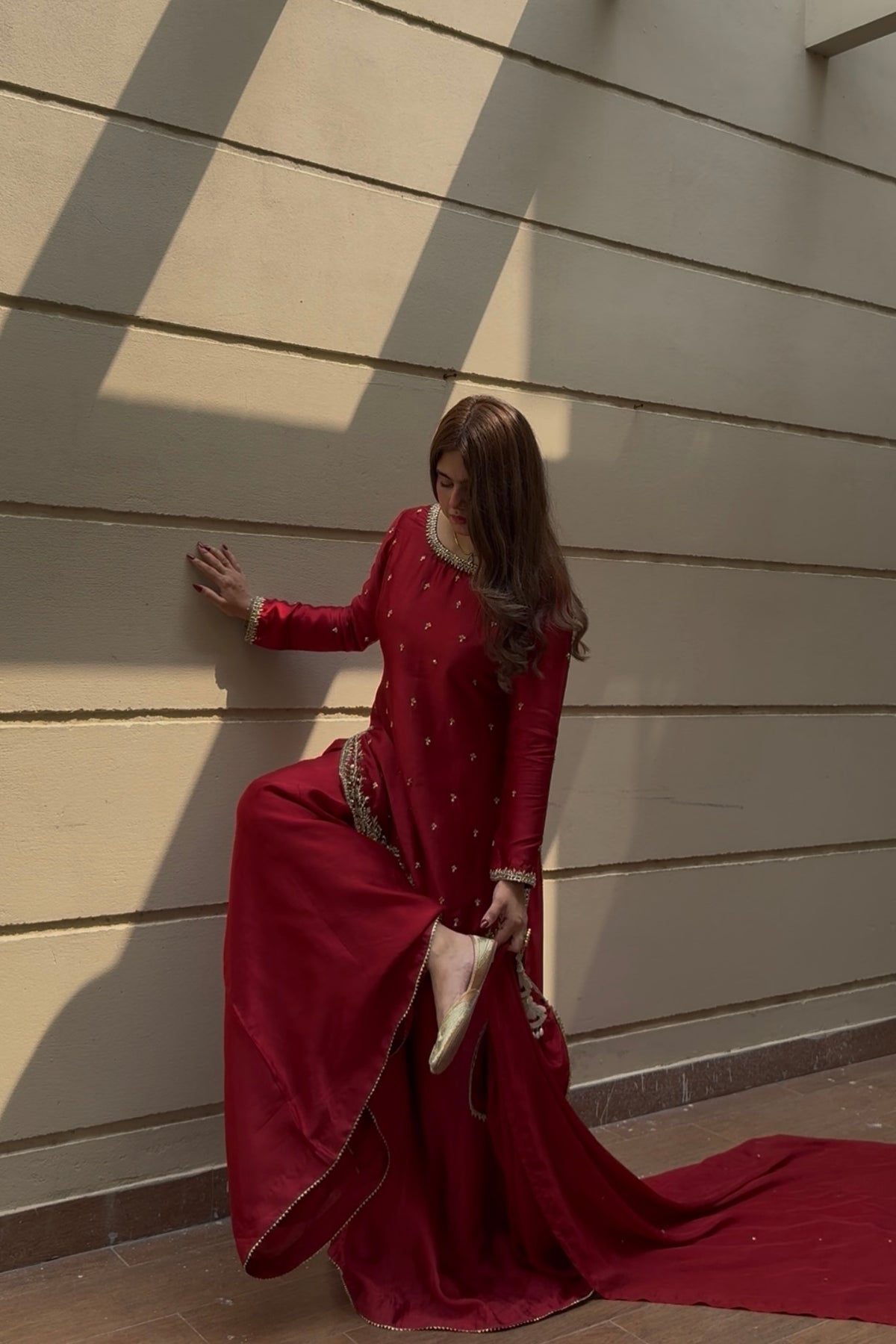 Scarlet Heirloom — 3 Piece Premium Tissue Silk Ensemble