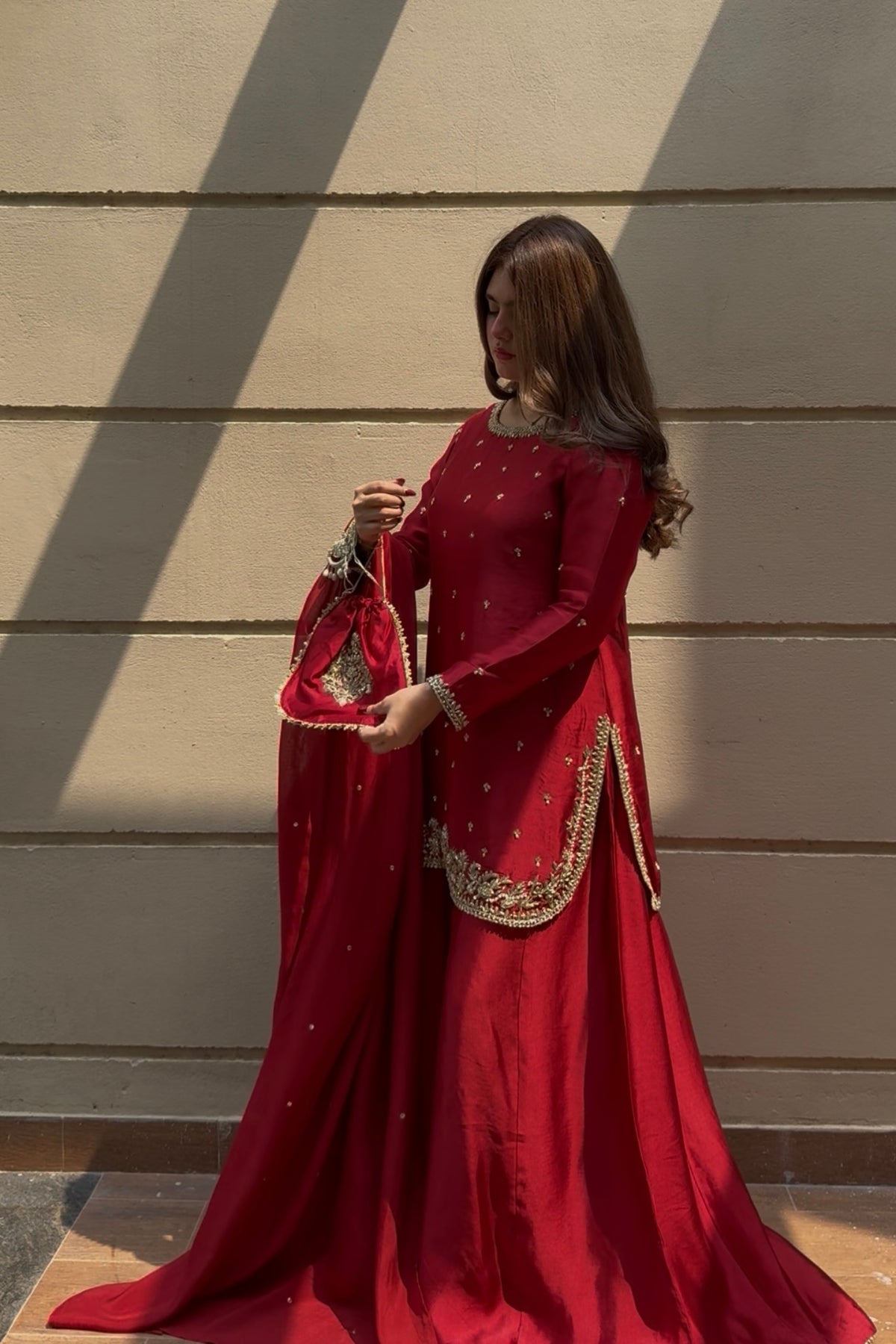 Scarlet Heirloom — 3 Piece Premium Tissue Silk Ensemble