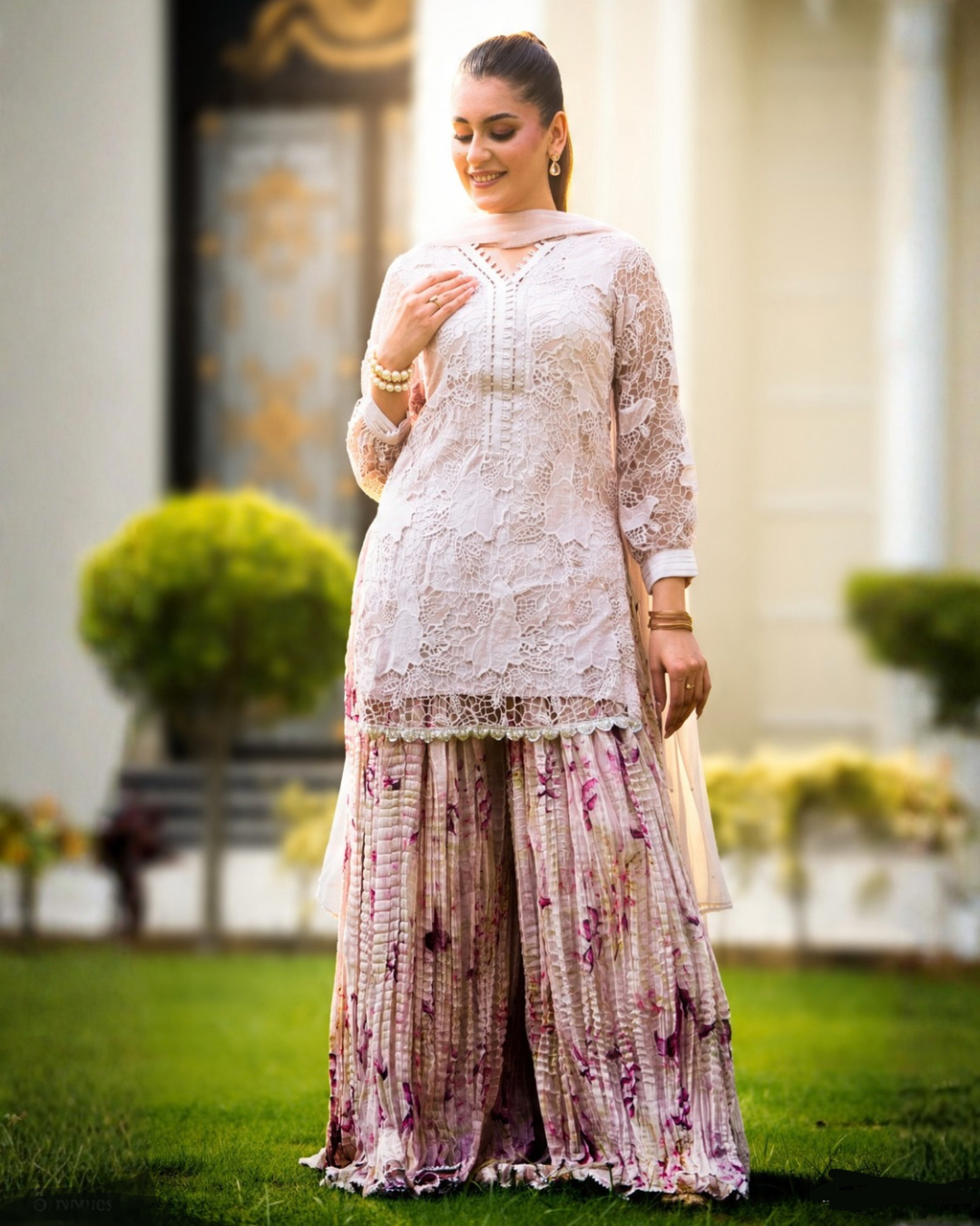 Dahlia -3 Piece Crochet shirt Printed crushed sharara set
