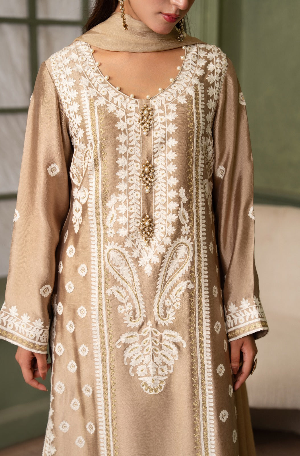 Dorée - Aari work 3-Piece stitched long shirt dress