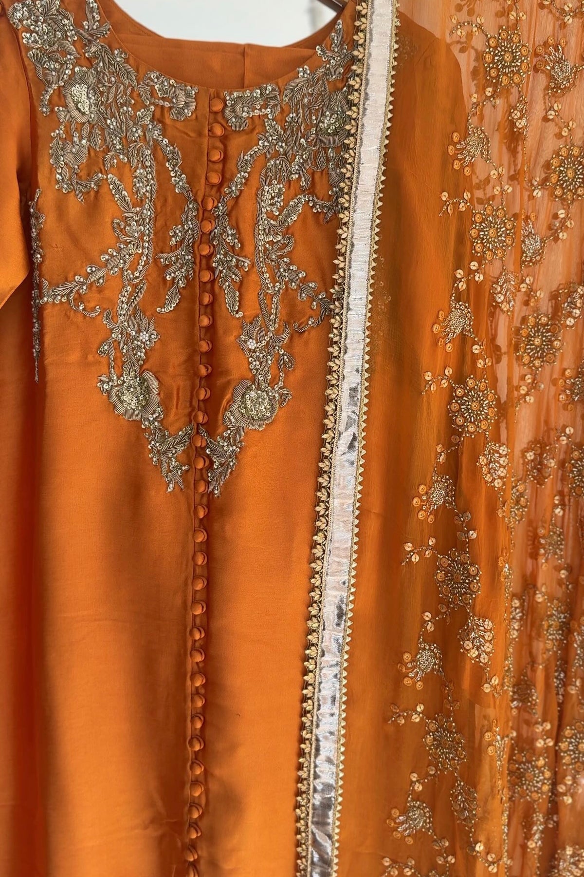 Marigold Muse — 3 Piece Luxury Pakistani Formal Dress | Tissue Silk & Embellished Chiffon