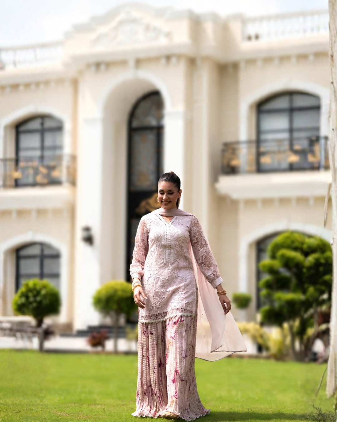 Dahlia -3 Piece Crochet shirt Printed crushed sharara set