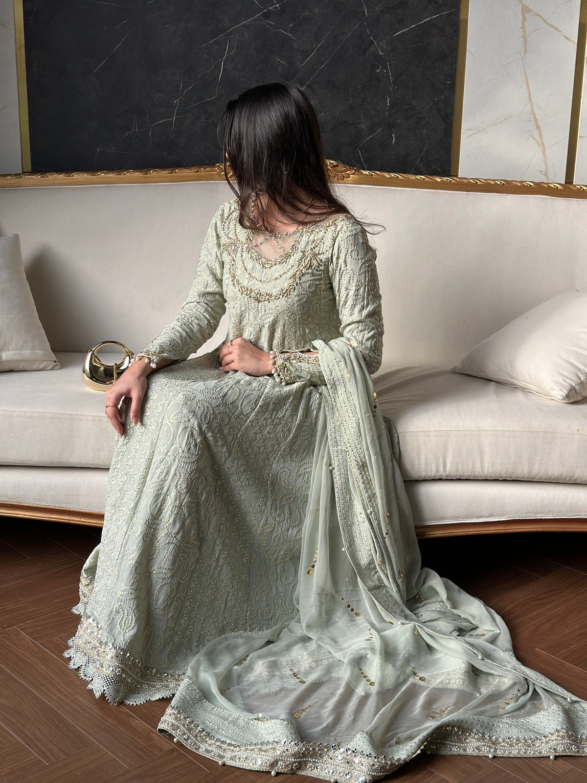Sage Haze -Formal 3-piece Raw Silk Frock