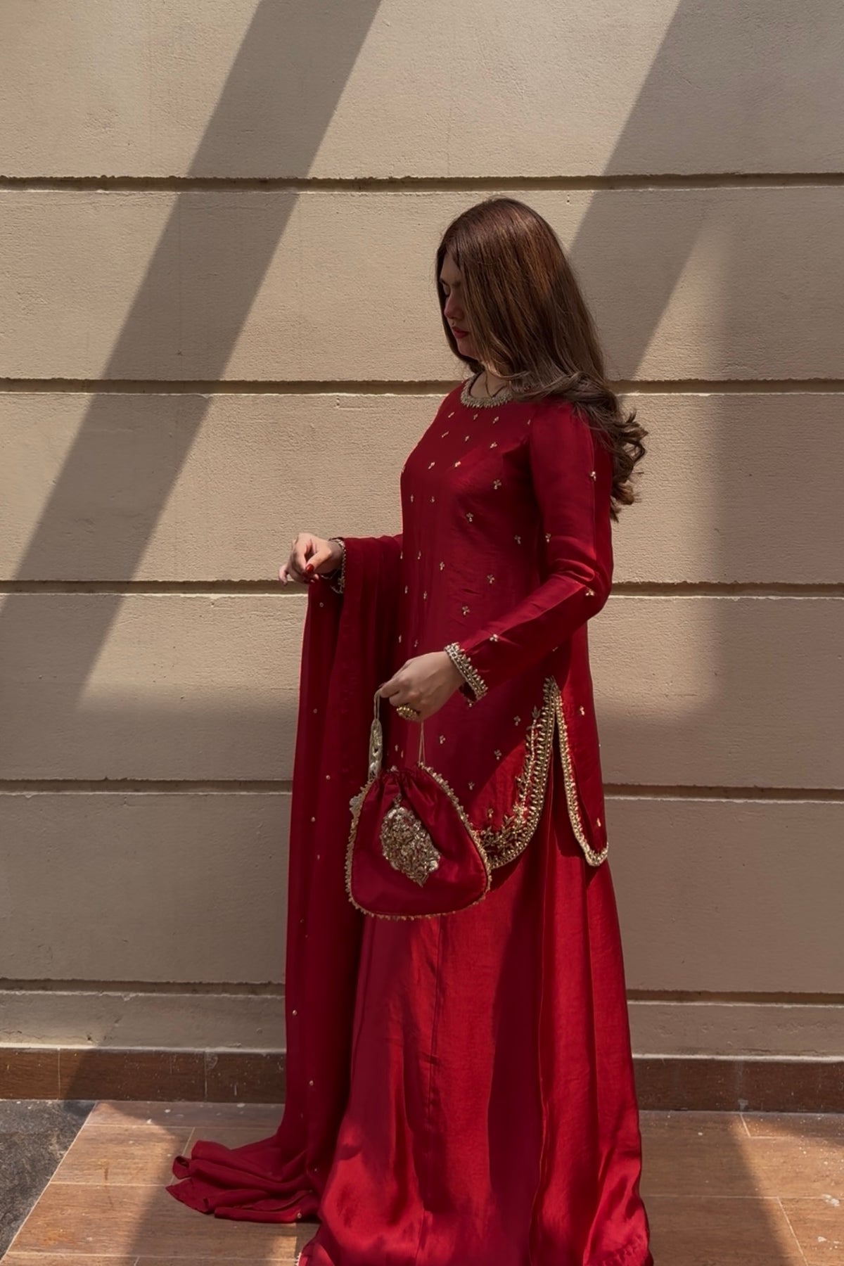Scarlet Heirloom — 3 Piece Premium Tissue Silk Ensemble