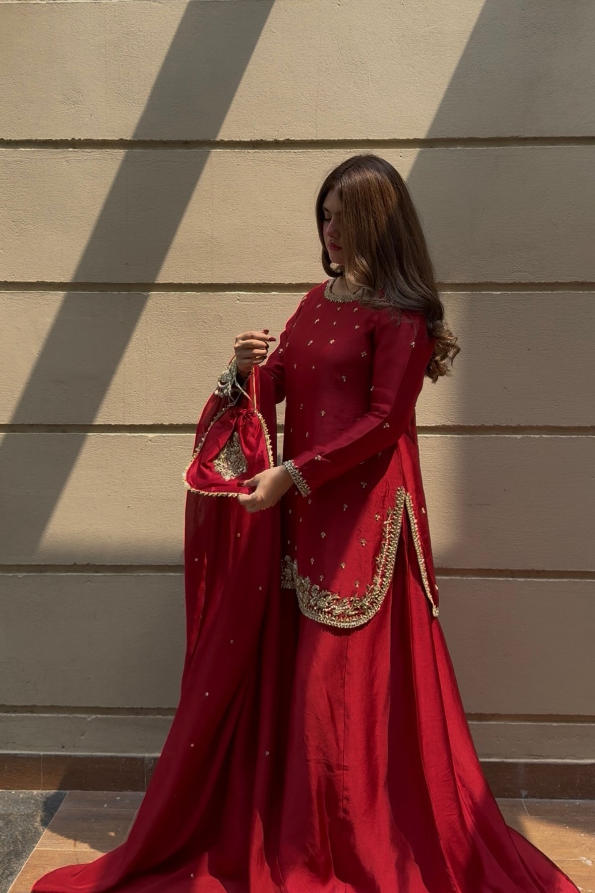 Scarlet Heirloom — 3 Piece Premium Tissue Silk Ensemble
